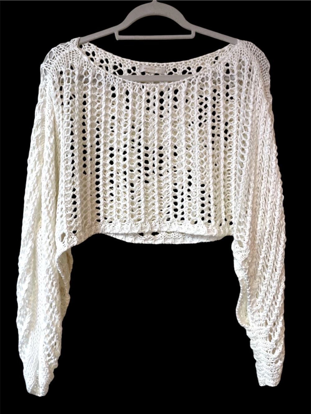 Milio Milano Crochet Open-Knit Cropped White Top Coastal Beach Resortwear O/S